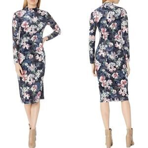 Rachel Roy Blue Floral Velvet Over The Knee long Sleeve Dress